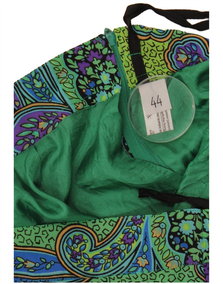 Gonna a tubino vintage da donna IT 44 media W34 poliestere verde paisley