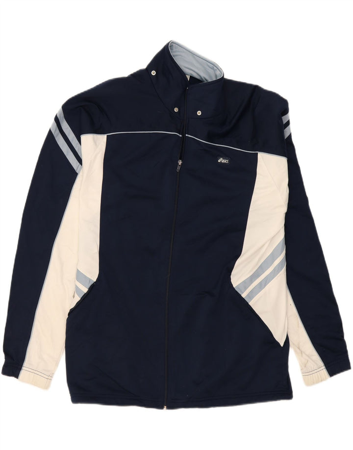 ASICS Mens Tracksuit Top Jacket XL Navy Blue Colourblock