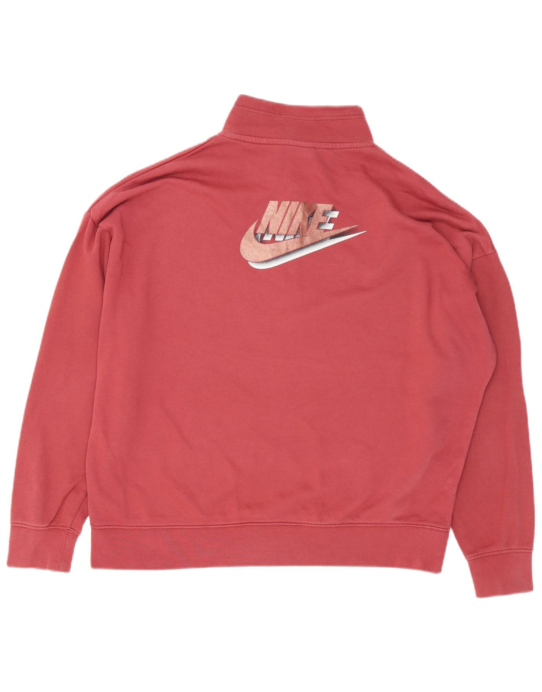 NIKE Felpa da donna oversize con collo con zip grafica Maglione UK 16 Large Rosso
