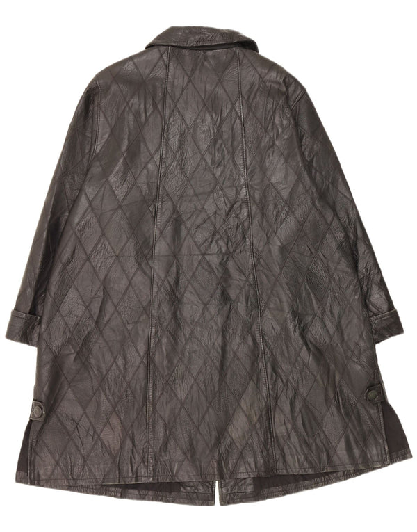 Cappotto in pelle vintage da donna UK 20 2XL Pelle nera a rombi/diamante