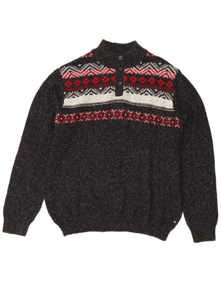 Maglione da uomo con collo a bottoni CHAPS 2XL cotone Fair Isle grigio