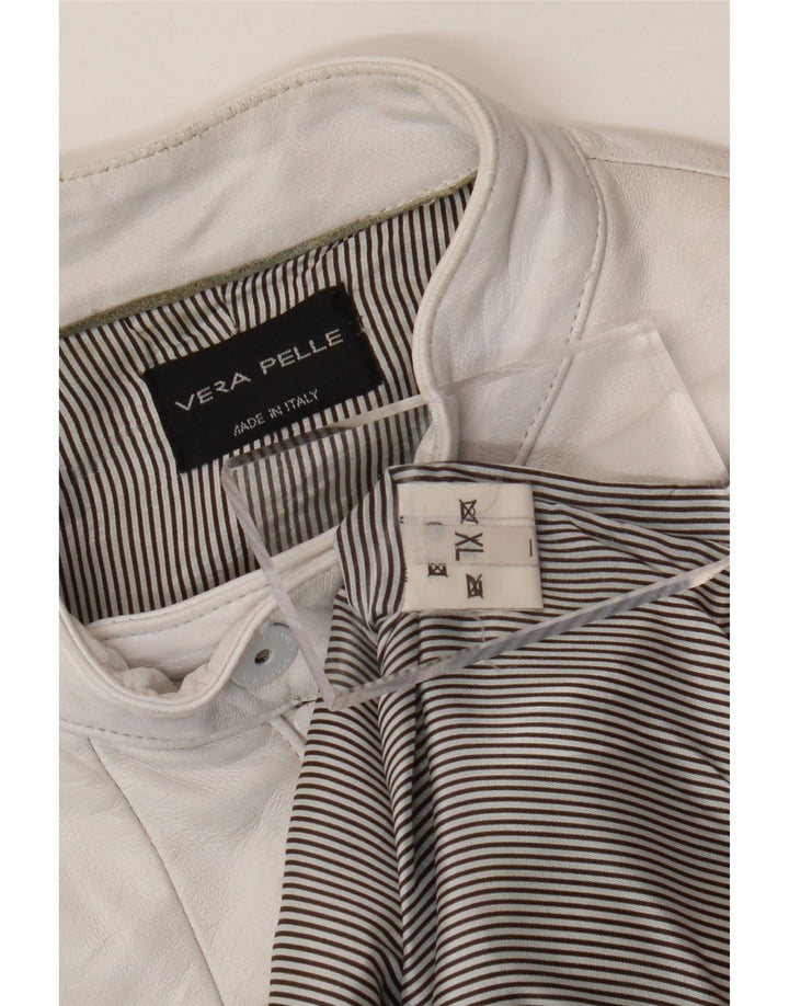 Giacca in pelle corta da donna vintage UK 18 XL in pelle bianco sporco