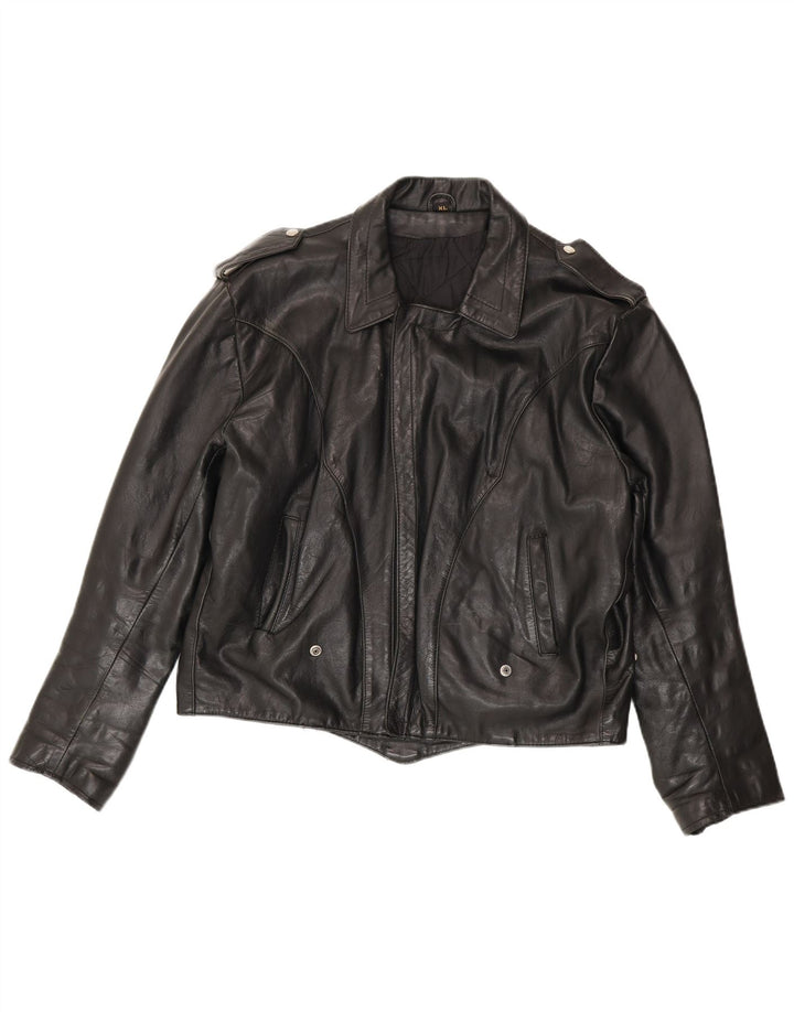 Giacca in pelle militare vintage da uomo UK 42 XL nera