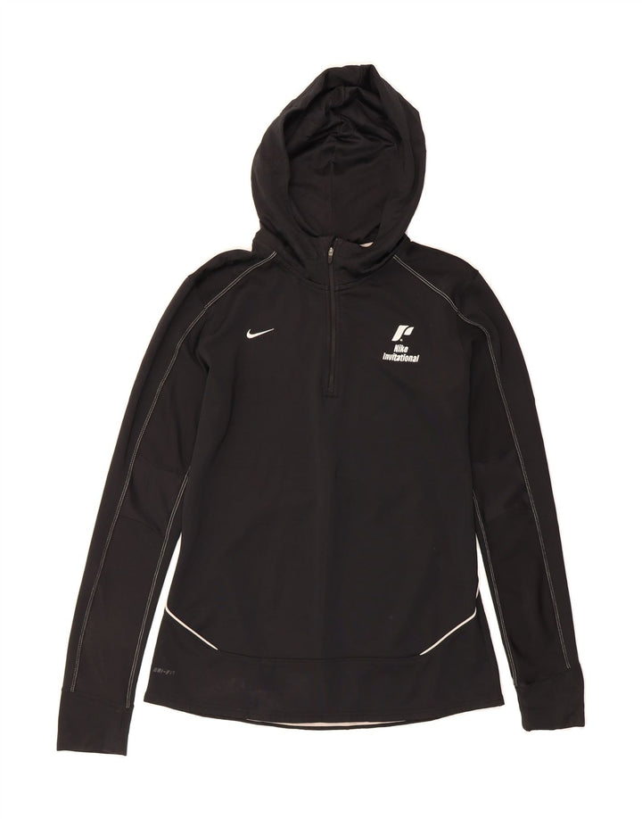 NIKE Womens Dri Fit Zip Neck Hoodie Jumper UK 14 Medium Black Polyester Vintage Nike and Second-Hand Nike from Messina Hembry 