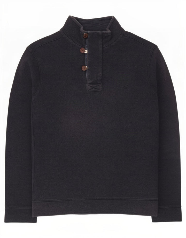 Felpa da uomo con collo abbottonato Fat Face Maglione grande in cotone blu navy