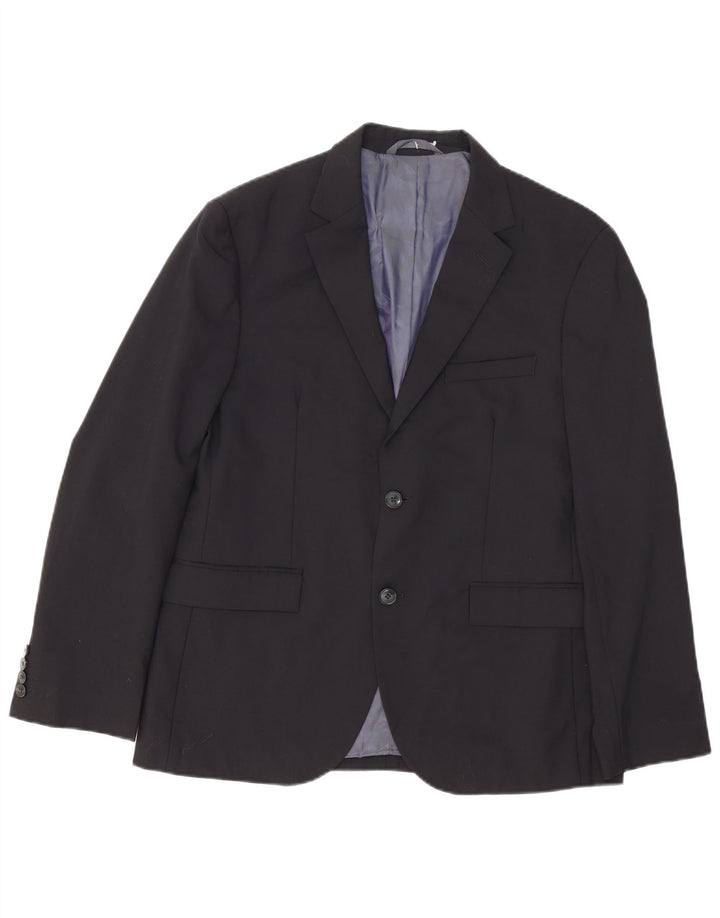 Giacca blazer slim fit corta da uomo Dkny a 2 bottoni UK 42 XL lana nera