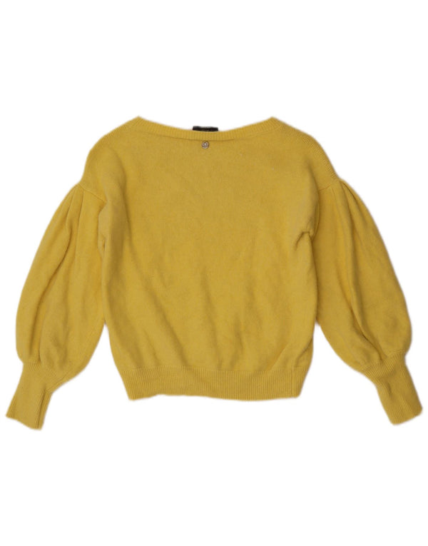 Maglione maglione con scollo a barca corto da donna Liu Jo UK 8 piccolo giallo poliammide
