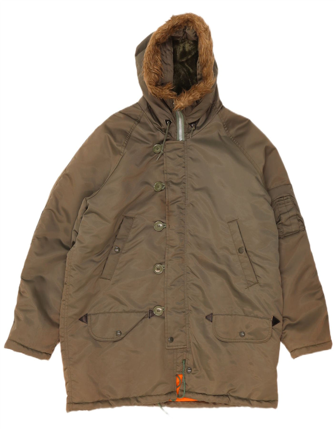 Giacca Parka vintage da uomo con cappuccio IT 52 XL Khaki Poliammide