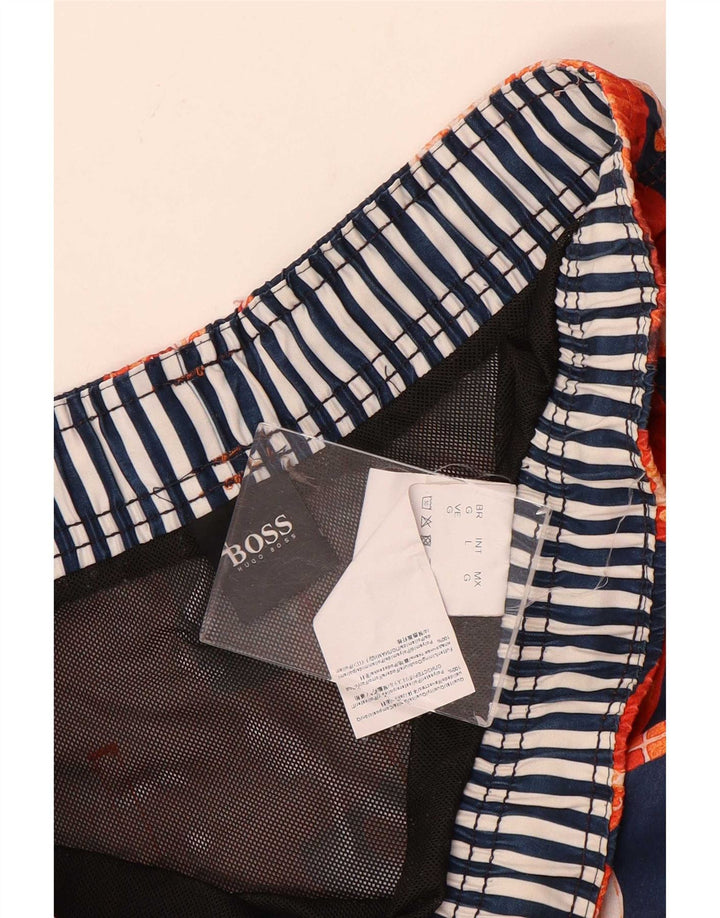 Pantaloncini da bagno Hugo Boss da uomo con motivo astratto, grandi, in poliammide blu navy