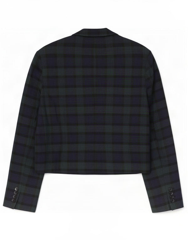 Giacca blazer vintage da donna a 2 bottoni UK 14 verde medio a quadri