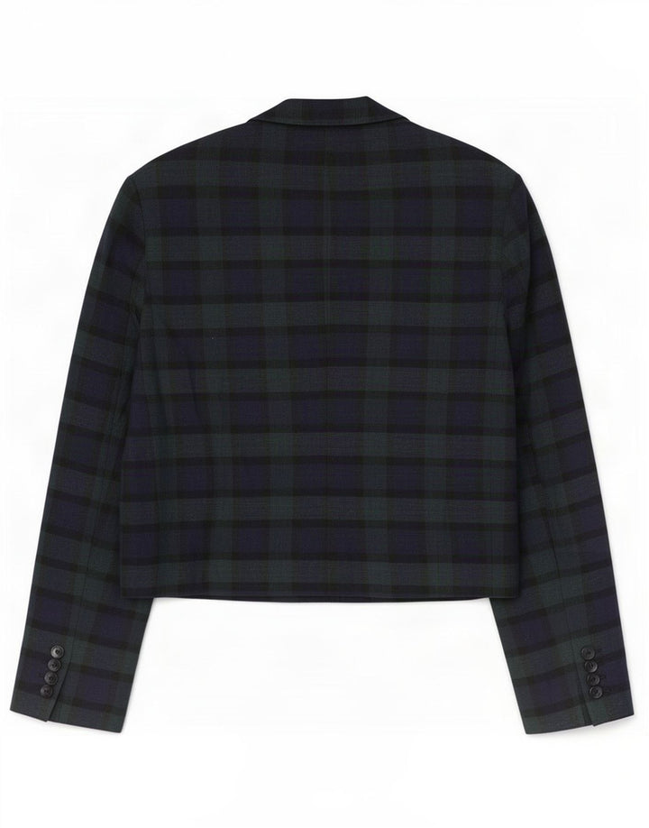 Giacca blazer vintage da donna a 2 bottoni UK 14 verde medio a quadri