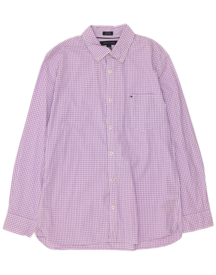 Tommy Hilfiger Camicia da uomo su misura misura grande in cotone a quadretti viola