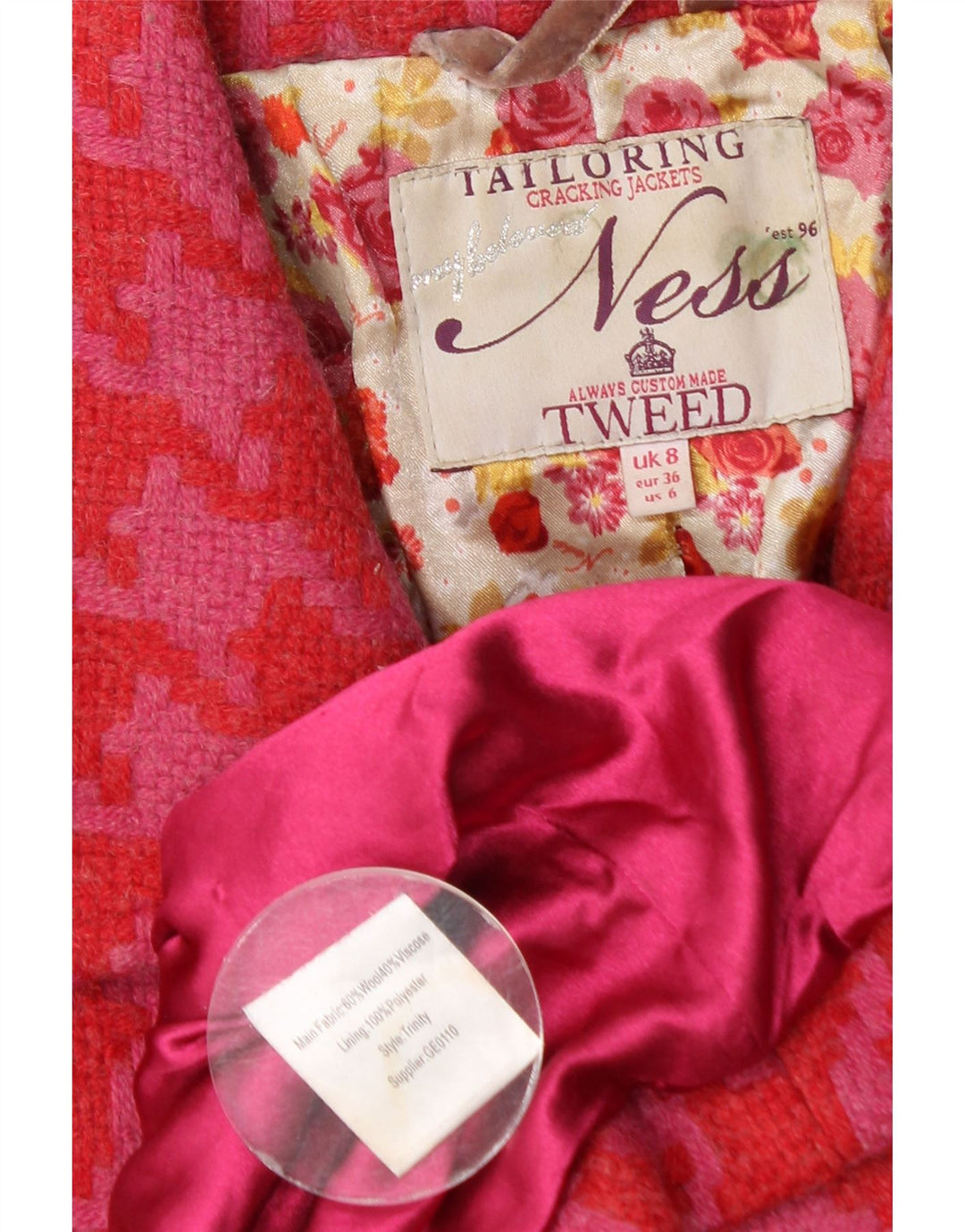 Montgomery da donna Ness UK 8 Small Lana pied de poule rosa