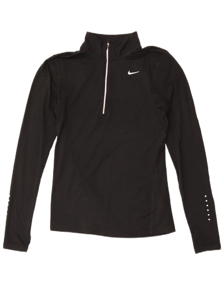 Top della tuta da ginnastica Nike Dri Fit con collo e zip da donna, UK 10, piccola, nera