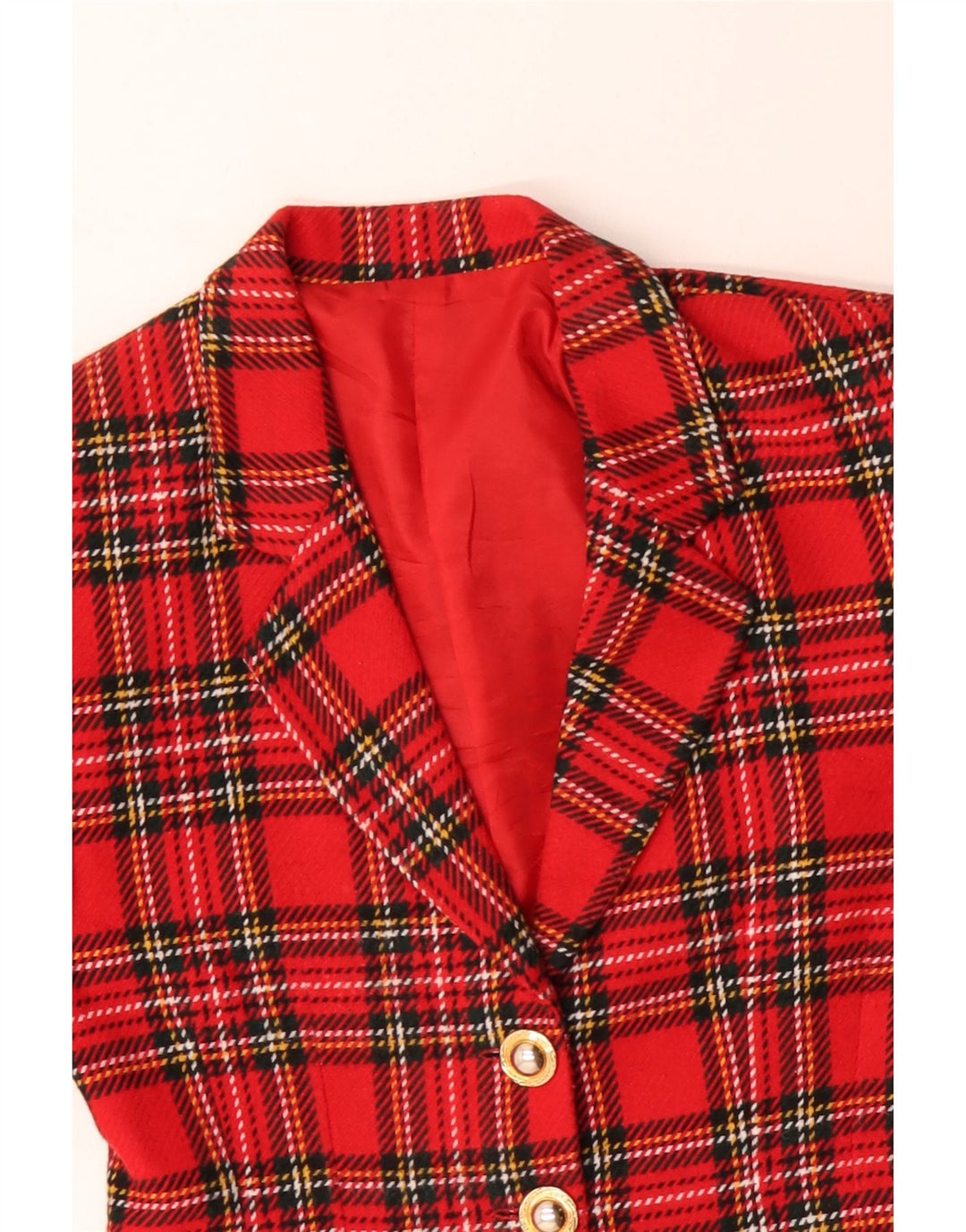 Giacca blazer vintage da donna a 3 bottoni UK 14 medio rosso a quadri