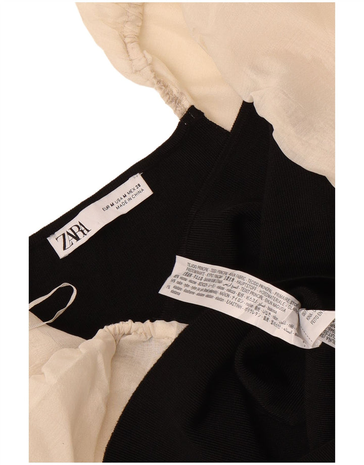 Top corto a maniche lunghe da donna Zara UK 12 blocco colore nero medio