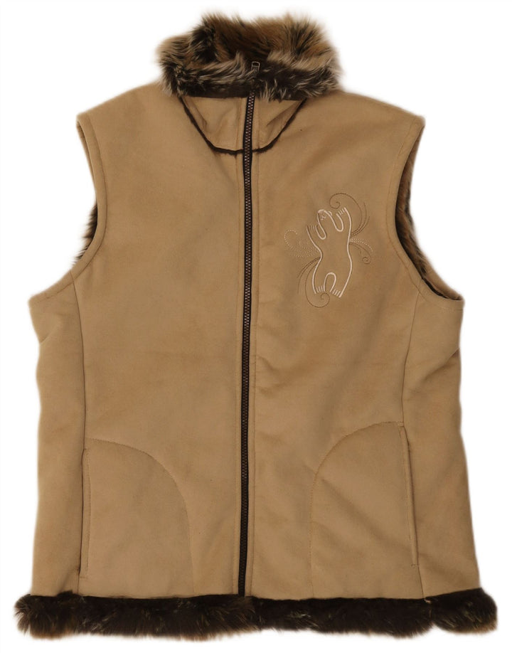 VINTAGE Womens Sherpa Gilet UK 16 Large Beige