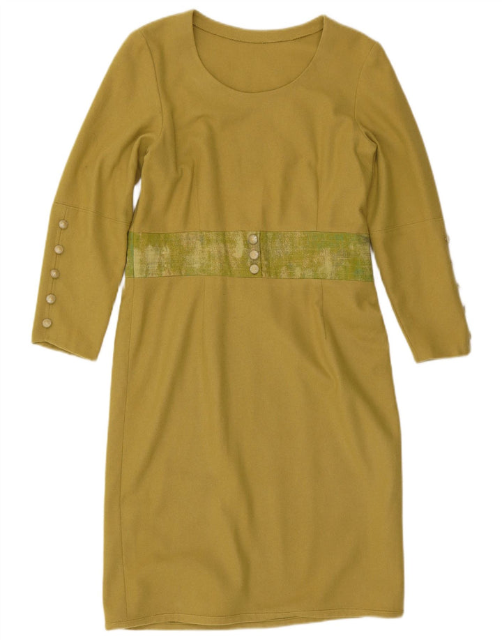 Abito a trapezio a maniche lunghe da donna vintage UK 12 verde medio