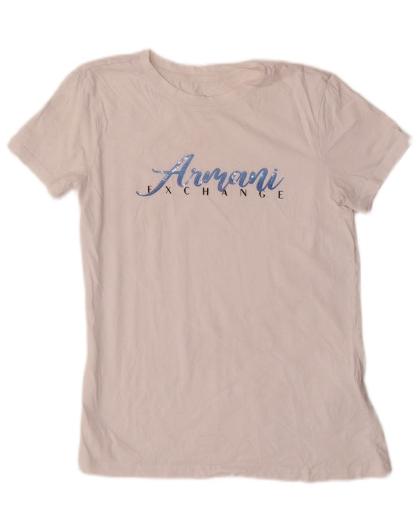 T-shirt grafica da donna Armani Exchange Top UK 6 XS cotone bianco