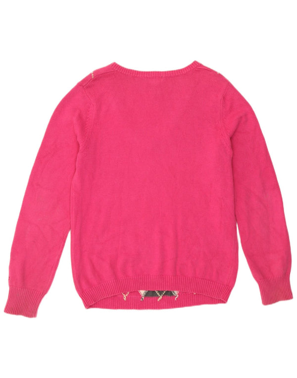 Maglione da donna con scollo a V Izod, rosa medio, cotone a rombi/diamante