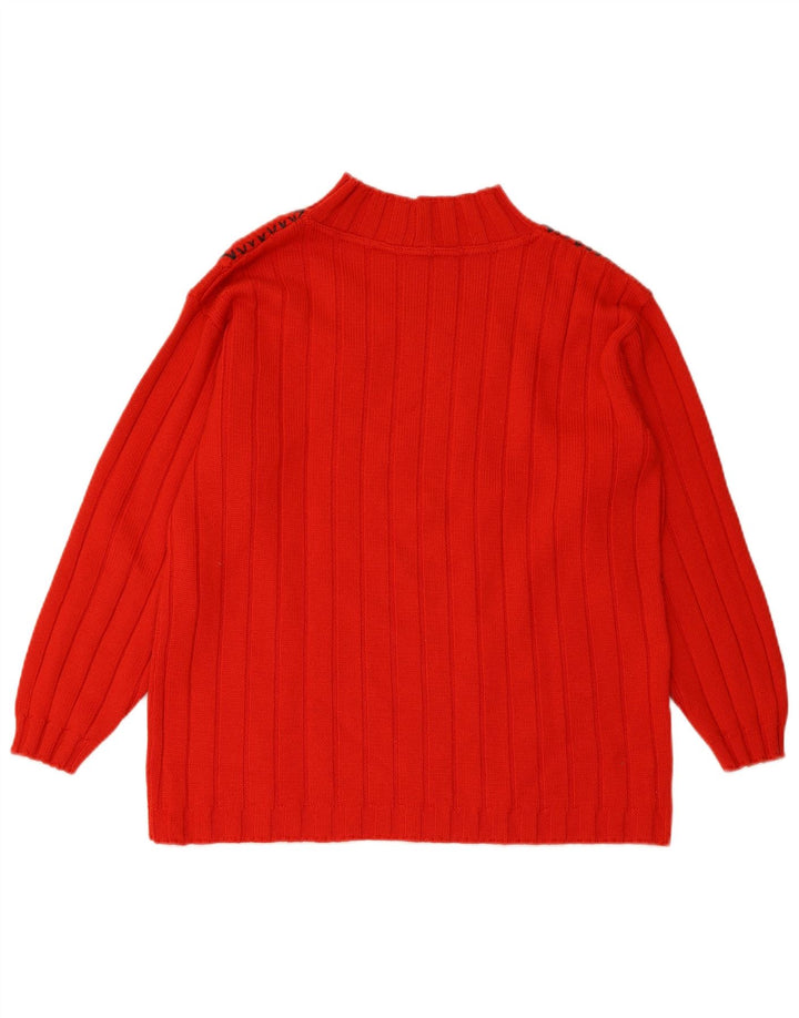 Maglione maglione da donna con collo alto ELLA UK 16 Lana Fair Isle rossa grande