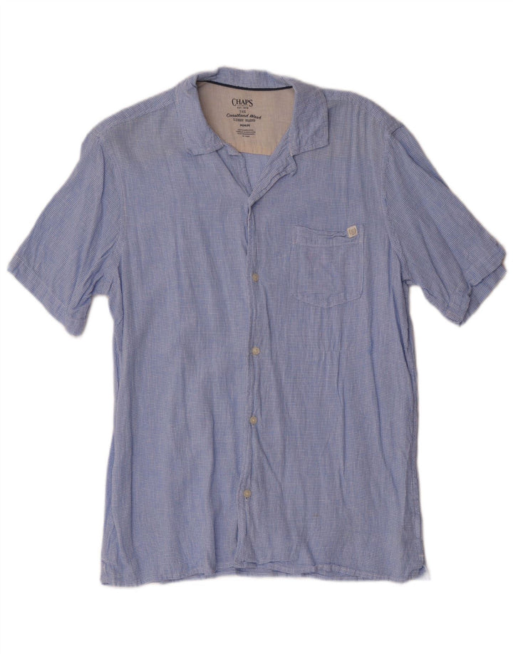 Camicia a maniche corte da uomo Chaps Lino pied de poule blu medio