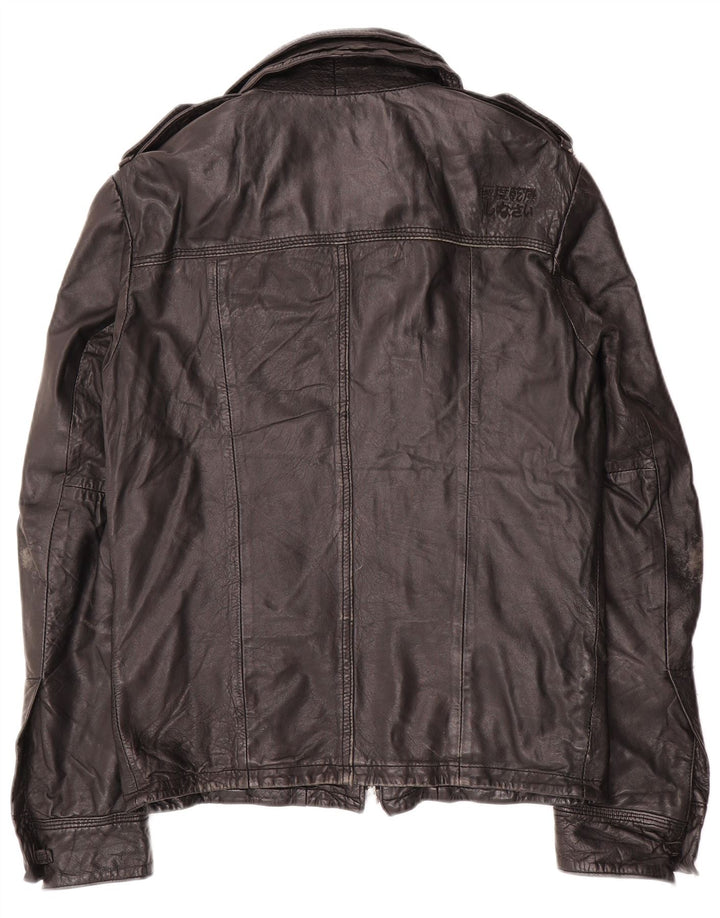 Giacca in pelle militare da uomo Superdry UK 36 piccola in pelle nera