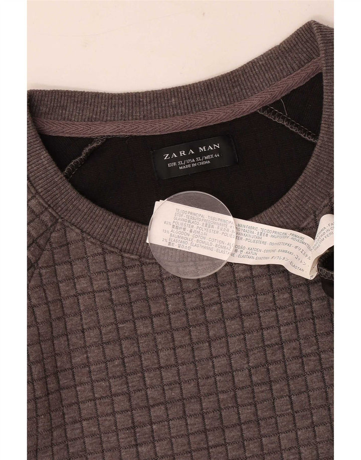 Felpa Zara da uomo maglione XL grigio a quadri in poliestere
