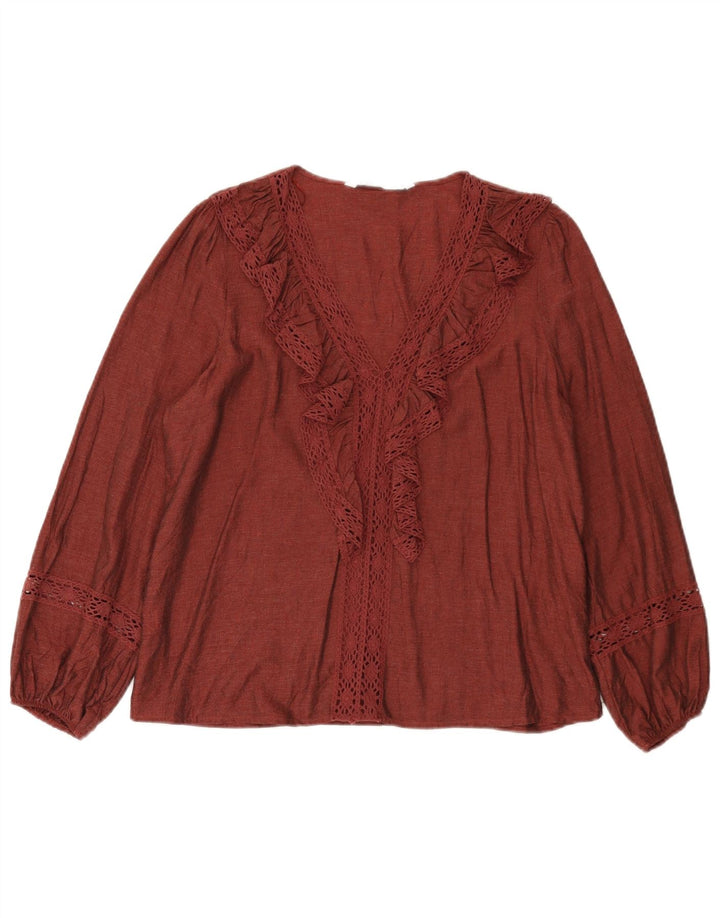 Blusa oversize da donna Zara con volant sul davanti, taglia UK 10, piccola in viscosa rossa