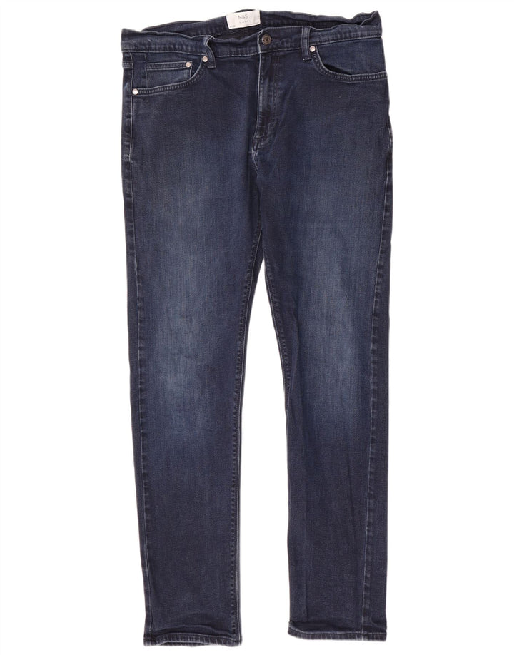 Jeans slim da uomo Marks & Spencer W36 L33 cotone blu navy