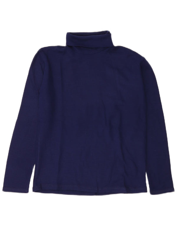 Top vintage da donna con collo alto e manica lunga IT 46 grande in acrilico blu navy