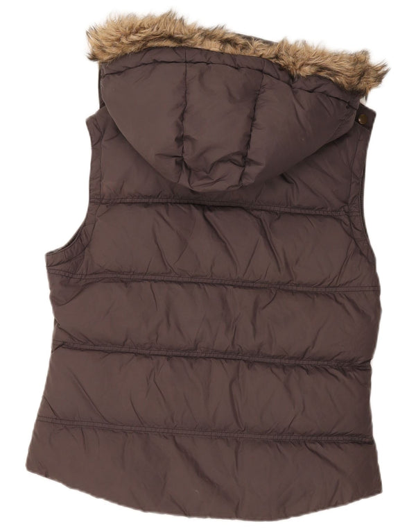 JACK WILLS Gilet imbottito con cappuccio da donna UK 12 Nylon marrone medio