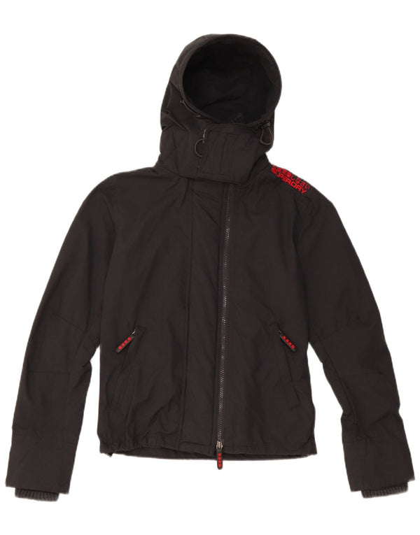 Giacca antipioggia da donna con cappuccio grafico Superdry UK 6 XS nylon nero
