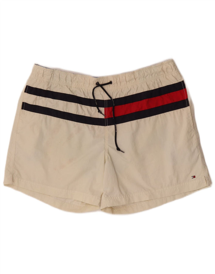 Pantaloncini da bagno da uomo Tommy Hilfiger grandi in poliestere color block bianco sporco