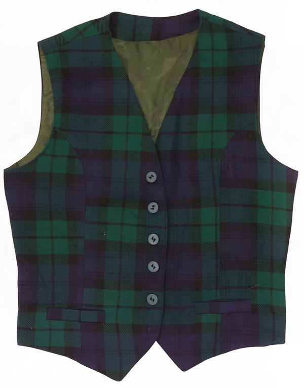 Gilet da donna vintage IT 46 Large Green Check Wool