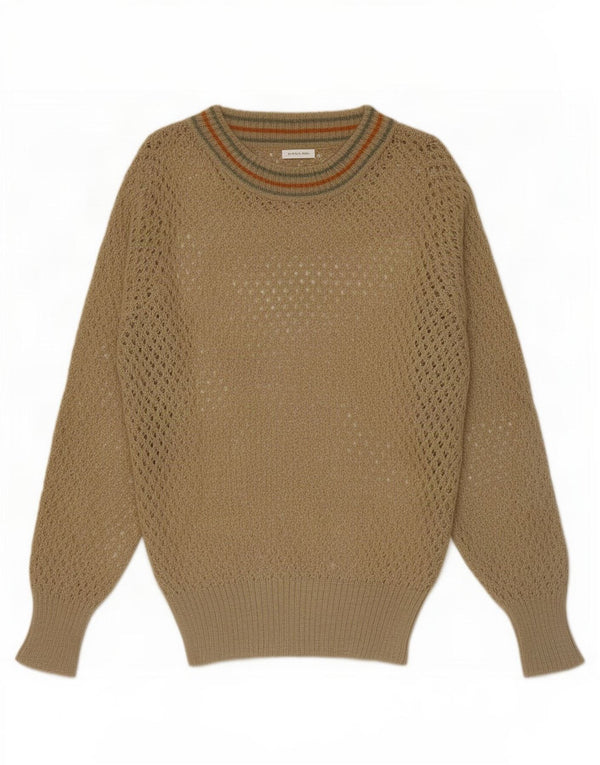 Maglione vintage da donna con scollo a barca UK 14 a righe beige medio