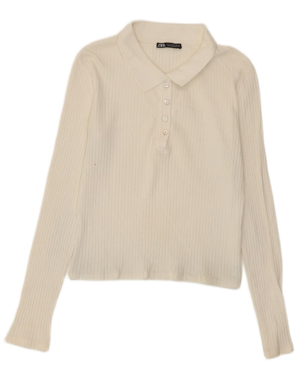 Polo corta a maniche lunghe da donna Zara UK 14 grande bianca