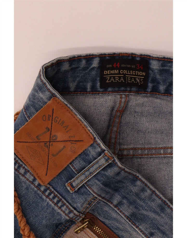 Jeans slim invecchiati da uomo Zara EU 44 Large W34 L32 poliestere blu