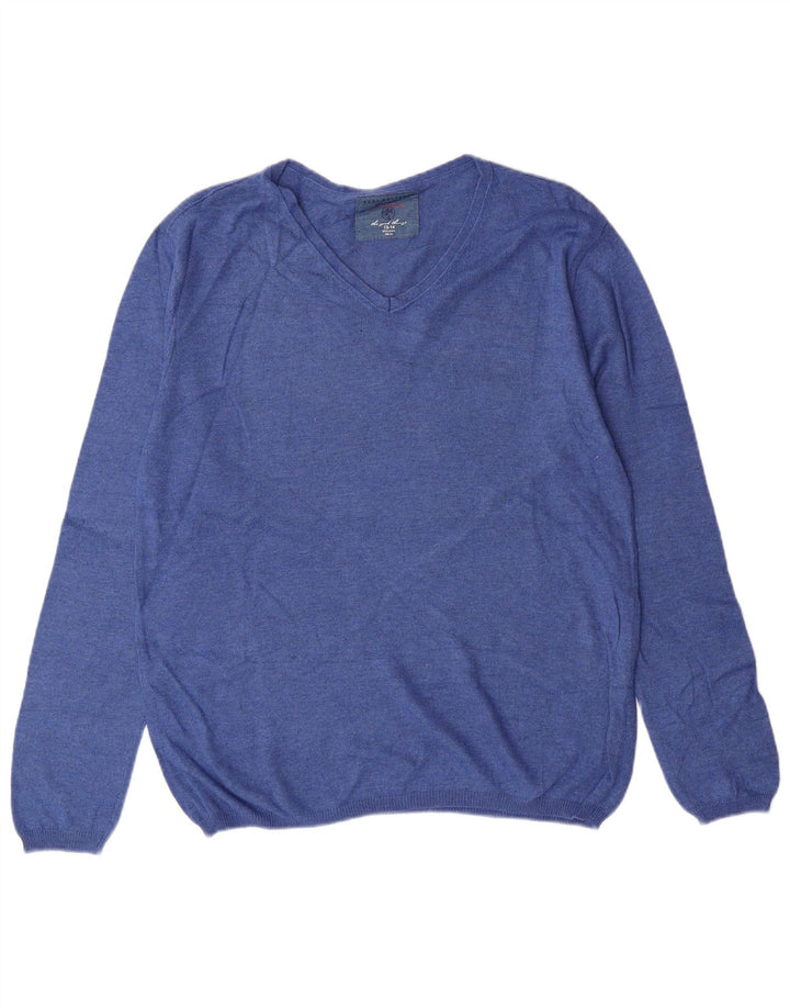 Maglione ZARA Bambino con Scollo a V 13-14 Anni Cotone Blu