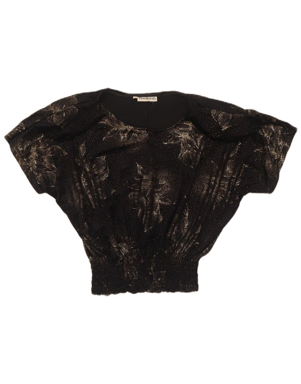 Camicetta oversize corta da donna di Diana Bentall Top UK 10 Small Black Floral