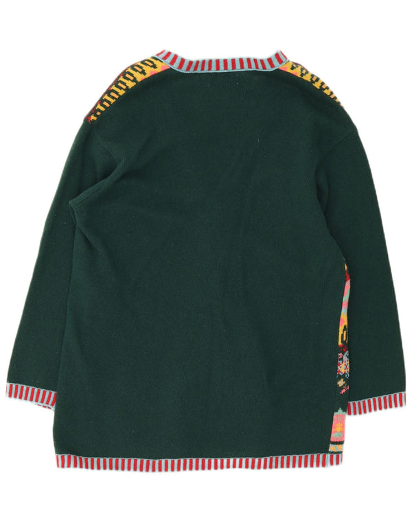 Maglione cardigan oversize da donna Benetton UK 10 Small Green Fair Isle Wool