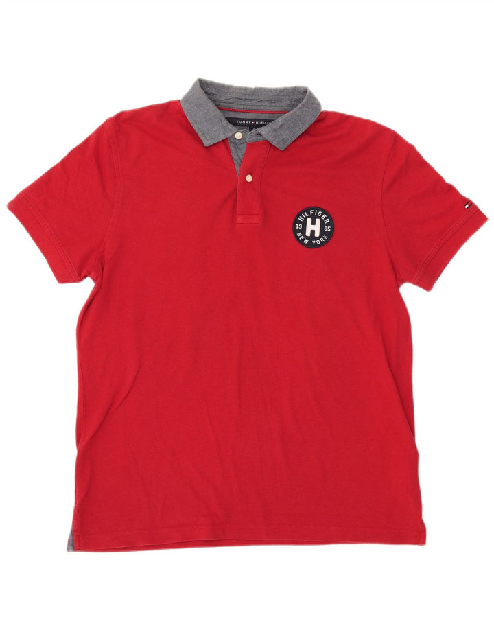 Polo da rugby da uomo Tommy Hilfiger grande rossa in cotone