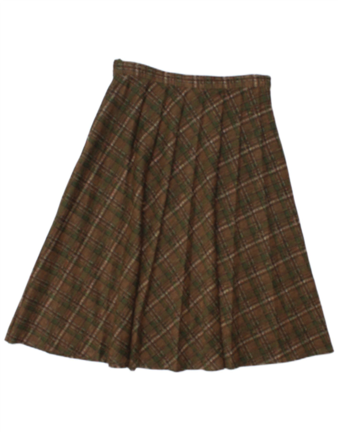 Gonna a pieghe vintage da donna W26 piccolo quadretto marrone
