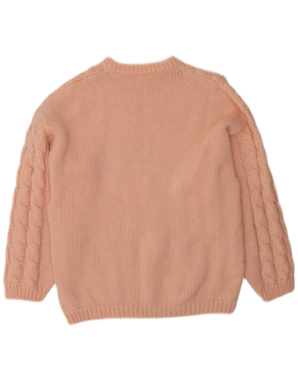 Maglione maglione girocollo da donna vintage UK 20 2XL lana floreale rosa
