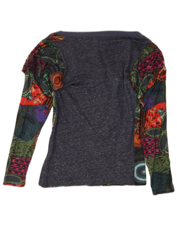 Desigual Donna Loose Fit Top Manica Lunga UK 6 XS Multicolore