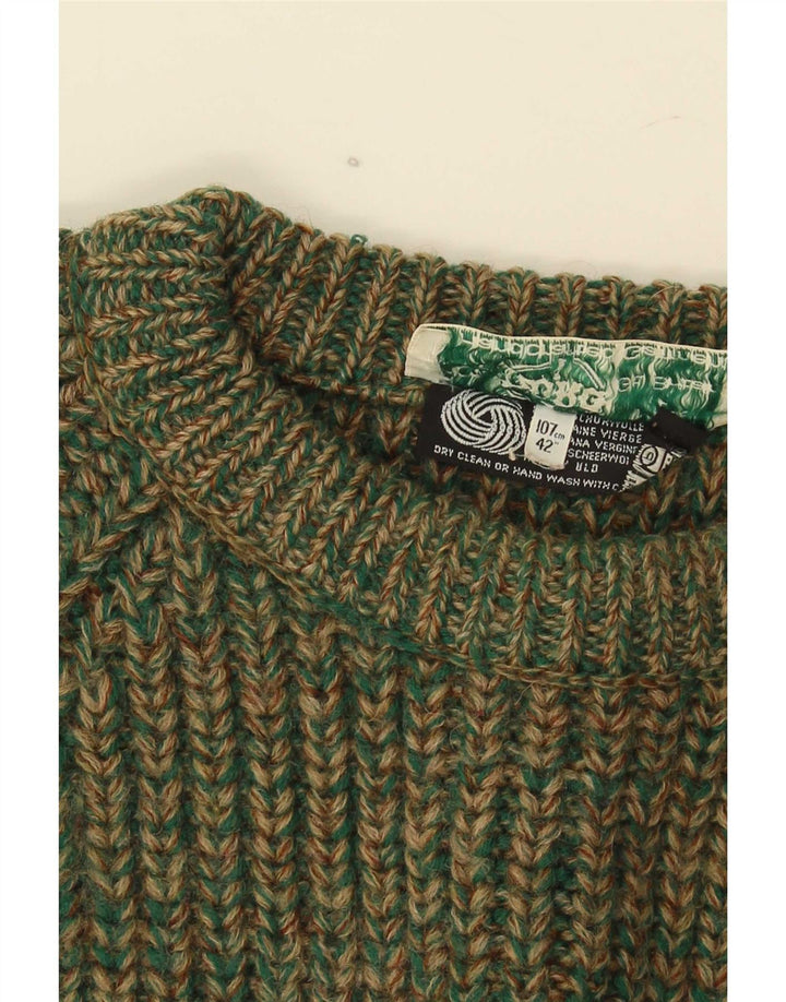 Maglione maglione girocollo da donna vintage IT 42 Lana screziata verde medio