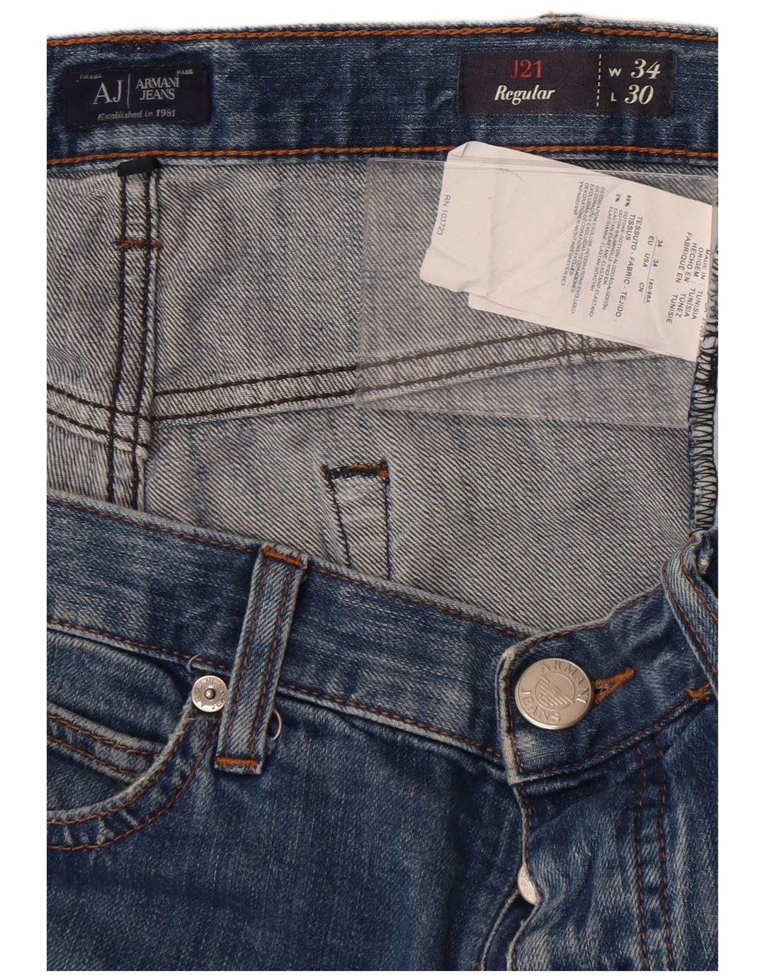 Jeans dritti da uomo vestibilità regolare Armani W35 L30 cotone blu