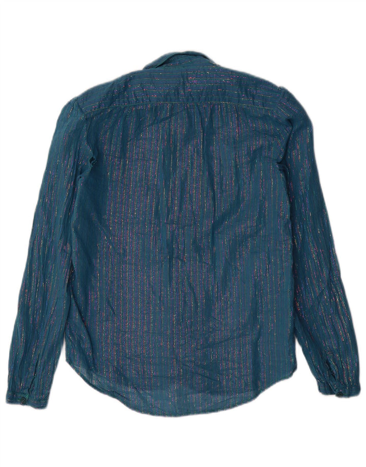 Camicia vintage da donna IT 46 Large a righe blu metallizzate