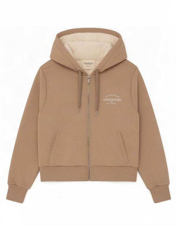 Maglione con cappuccio e zip grafica da donna Abercrombie & Fitch UK 6 XS Beige