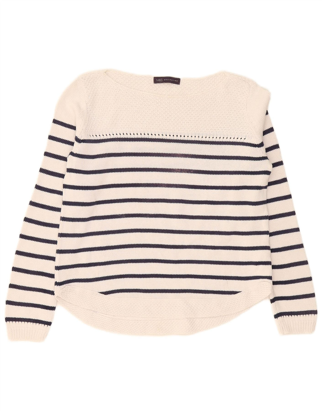 Maglione maglione con scollo a barca da donna Marks & Spencer UK 12 a righe bianche medie